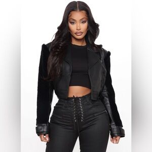Outer edge faux leather moto cropped jacket